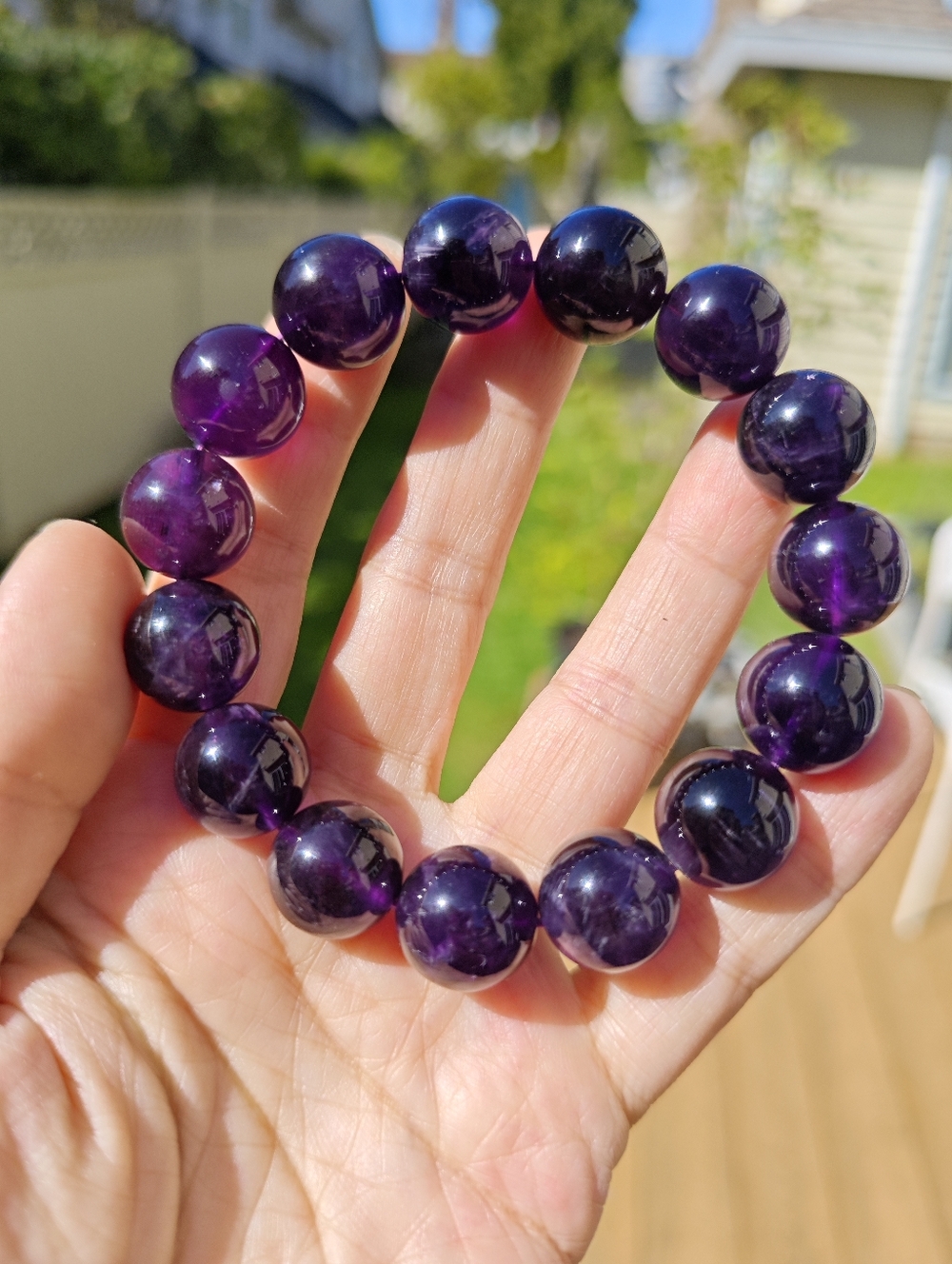 Amethyst Purple Beaded Stretch Bracelet - 14mm